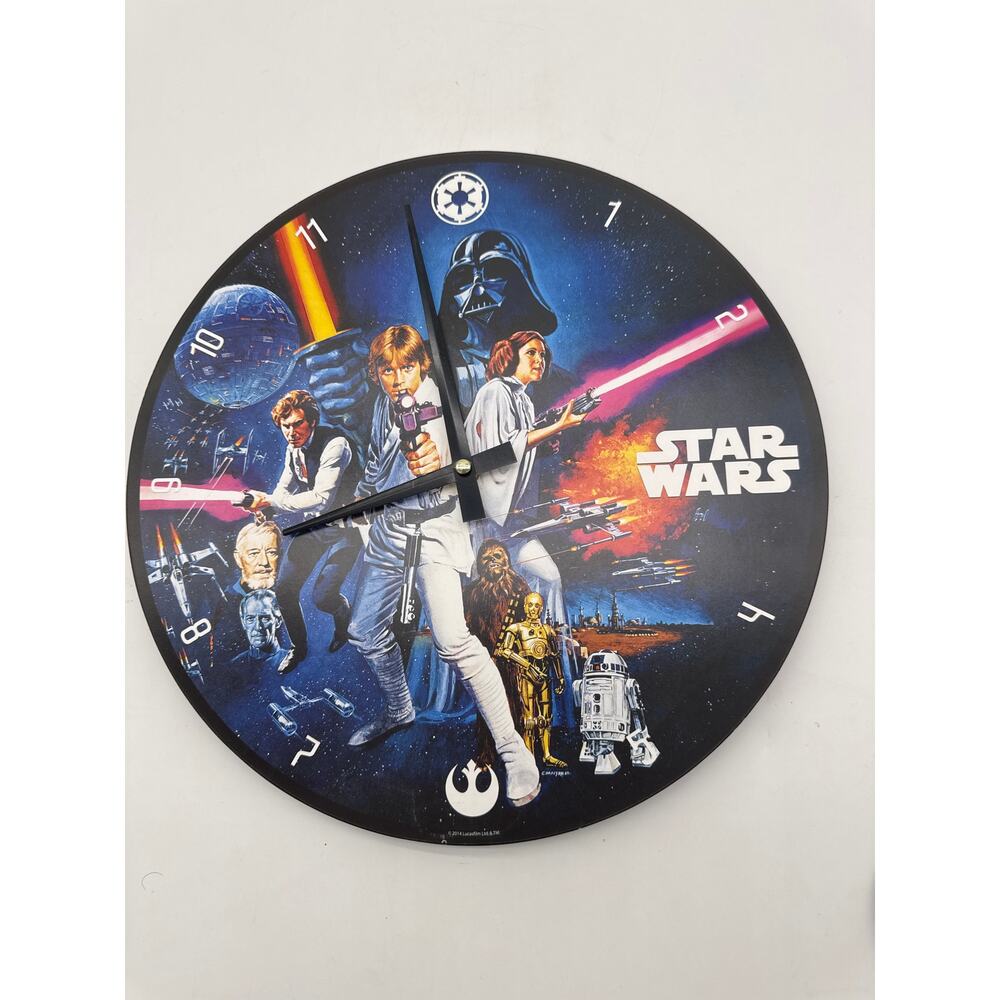 Star Wars Wall Clock Battery Operated Wood Characters Original Movie 13.5" Works